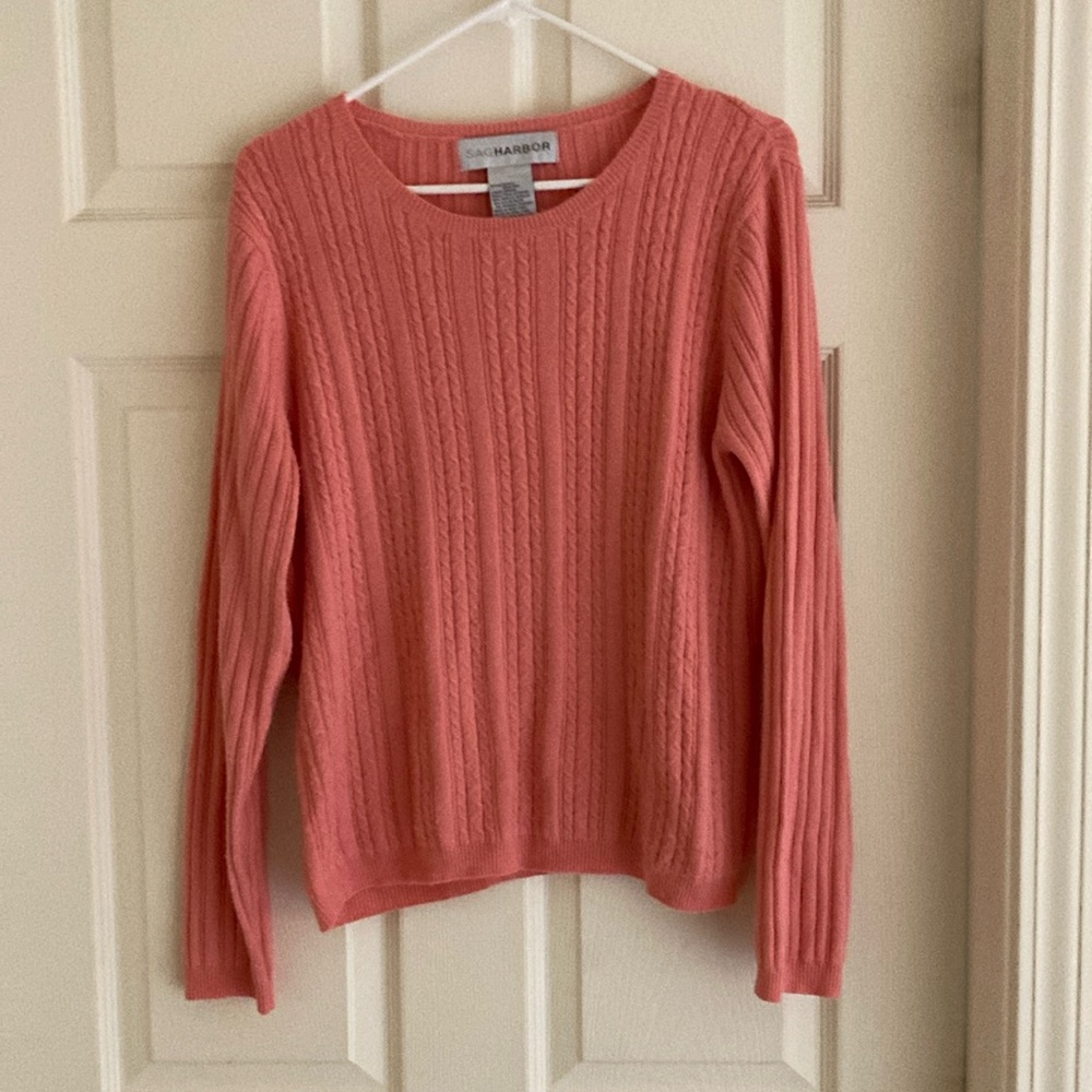 Vintage Sag Harbor Women's Long Sleeve Crew Neck Pullover Sweater - Large- Peach